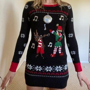 Light up Xmas sweater w/ dabbing reindeer & elf